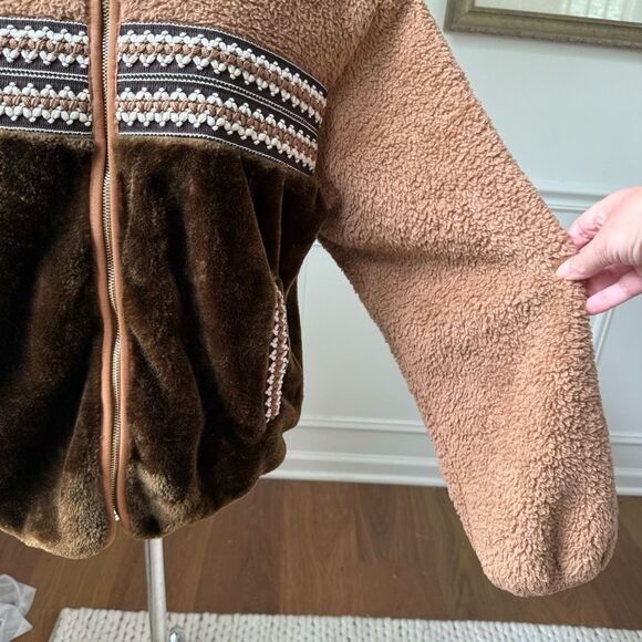 UGG Marlene Heritage Braid High Pile Fleece Jacket Chestnut Heritage Brown $198 - Picture 6 of 9